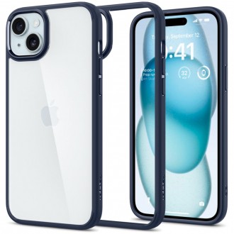 Itin tvirtas skaidrus dėklas mėlynos spalvos kraštais "Spigen Ultra Hybrid" telefonui iPhone 15
