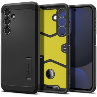 Juodos spalvos dviejų sluoksniu dėklas/stovas "Spigen Tough Armor" telefonui Samsung Galaxy S24 FE