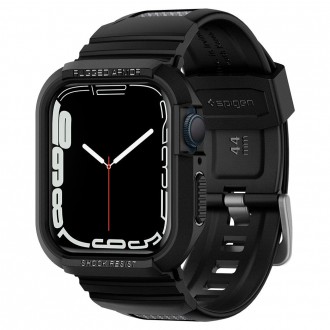 Juoda sportinio stiliaus apyrankė/dėklas "Spigen Rugged Armor Pro" laikrodžiui Apple Watch 4 / 5 / 6 / 7 / 8 / 9 / SE (44 / 45 MM)