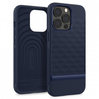 Tamsiai mėlynas, 3D dizaino dėklas, "Spigen Caseology Parallax" telefonui iPhone 13 Pro Max