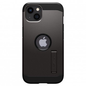 Plieno juodos spalvos dviejų sluoksniu dėklas su stovu "Spigen Tough Armor" iPhone 13 