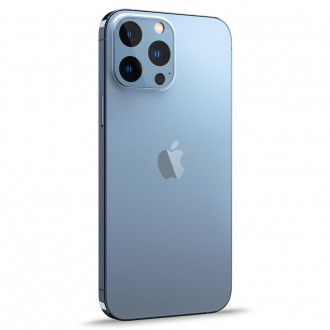 SIERRA BLUE spalvos apsauginis grūdintas stiklas (2vnt.) iPhone 13 Pro Max telefono kamerai apsaugoti "Spigen Optik.TR Camera Protector"
