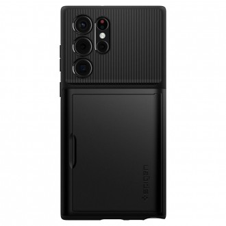 Juodas dėklas su skyriumi kortelėms "Spigen Slim Armor CS" telefonui Galaxy S22 Ultra