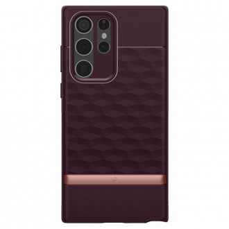 Burgundy spalvos 3D dizaino dėklas, "Spigen Caseology Parallax" telefonui Samsung Galaxy S22 Ultra
