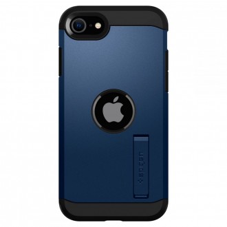 Mėlynas dviejų sluoksniu dėklas su stovu "Spigen Tough Armor" telefonui iPhone SE 2020 / 2022