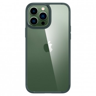 Itin tvirtas permatomas dėklas žalios spalvos kraštais "Spigen Ultra Hybrid" telefonui iPhone 13 Pro Max