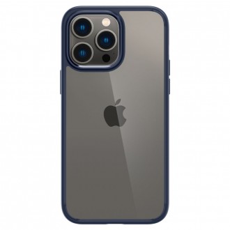 Itin tvirtas permatomas dėklas mėlynos spalvos kraštais "Spigen Ultra Hybrid" telefonui iPhone 14 Pro