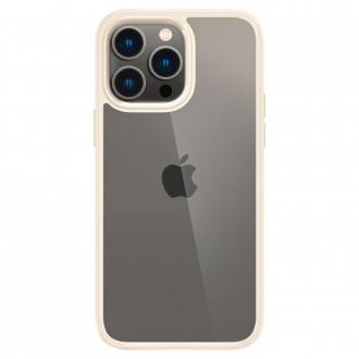 Itin tvirtas permatomas dėklas smėlio spalvos kraštais "Spigen Ultra Hybrid" telefonui iPhone 14 Pro