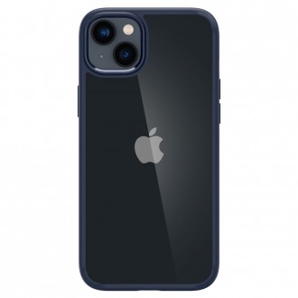 Itin tvirtas skaidrus dėklas mėlynos spalvos kraštais "Spigen Ultra Hybrid" telefonui iPhone 14 