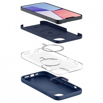 Mėlynas minimalistinio dizaino dėklas "Spigen Silicone Fit Mag Magsafe" telefonui iPhone 14 Plus