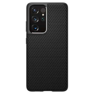 Juodas originalios tekstūros dėklas "Spigen Liquid Air" telefonui Galaxy S21 Ultra
