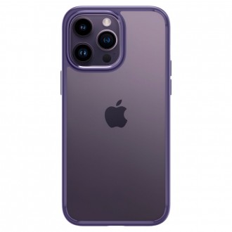 Itin tvirtas skaidrus dėklas purpurinės spalvos kraštais "Spigen Ultra Hybrid" telefonui iPhone 14 Pro