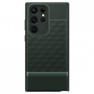 Tamsiai žalias 3D dizaino dėklas, "Spigen Caseology Parallax" telefonui Galaxy S23 Ultra