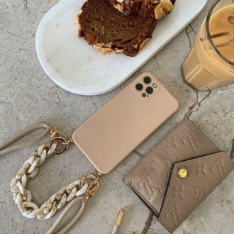 Smėlio spalvos silikoninis dėklas su dirželiu "Tech-protect Icon Chain" telefonui Galaxy A34 5G