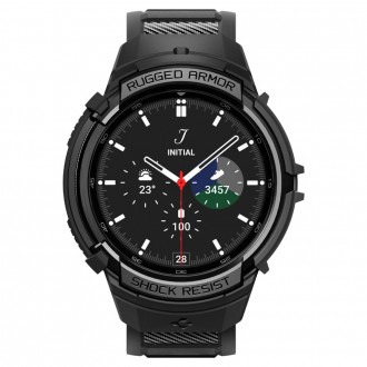 Juodos spalvos sportinio stiliaus apyrankė/dėklas "Spigen Rugged Armor Pro" laikrodžiui Galaxy Watch 6 Classic (43 MM)