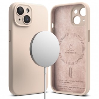 Rožinio smėlio spalvos dėklas "Ringke Silicone Magnetic Magsafe" telefonui iPhone 15