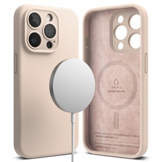 Rožinio smėlio spalvos dėklas "Ringke Silicone Magnetic Magsafe" telefonui iPhone 15 Pro Max