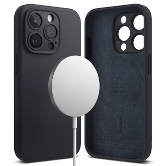 Tamsiai mėlynos spalvos dėklas "Ringke Silicone Magnetic Magsafe" telefonui iPhone 15 Pro
