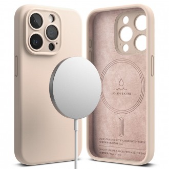 Rožinio smėlio spalvos dėklas "Ringke Silicone Magnetic Magsafe" telefonui iPhone 15 Pro