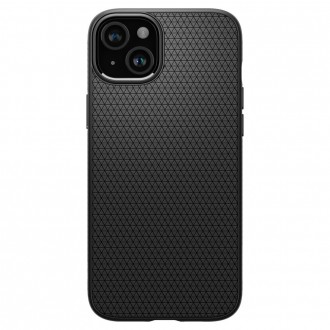Juodas originalios tekstūros dėklas "Spigen Liquid Air" telefonui iPhone 15 Plus