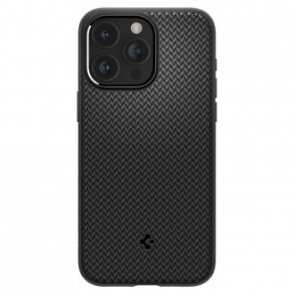 Juodas originalios matinės tekstūros dėklas "Spigen Mag Armor Magsafe" telefonui iPhone 15 Pro Max