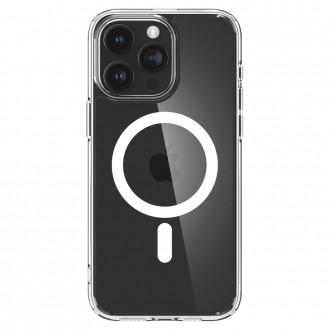 Itin tvirtas skaidrus dėklas su baltomis detalėmis "Spigen Ultra Hybrid Mag Magsafe" telefonui iPhone 15 Pro Max