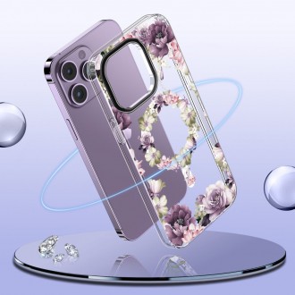 Skaidrus gėlėtas dėklas "Tech-Protect Magmood Magsafe Rose Floral" telefonui iPhone 15