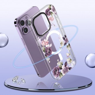 Skaidrus gėlėtas dėklas "Tech-Protect Magmood Magsafe Spring Floral" telefonui iPhone 15 Pro