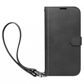 Juodos spalvos atverčiamas dėklas/piniginė "Spigen Wallet S" telefonui iPhone 15 Pro Max