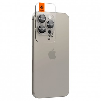 Titanium spalvos kameros apsauga "Spigen Optik.Tr Ez Fit Camera Protector" (2vnt.) telefonui Apple iPhone 14 PRO / PRO MAX / 15 PRO / PRO MAX / 16 PRO / PRO MAX