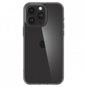 Itin tvirtas skaidrus dėklas pilkos spalvos kraštais "Spigen Ultra Hybrid" telefonui iPhone 15 Pro