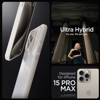 Itin tvirtas skaidrus dėklas kreminės spalvos kraštais "Spigen Ultra Hybrid" telefonui iPhone 15 Pro Max
