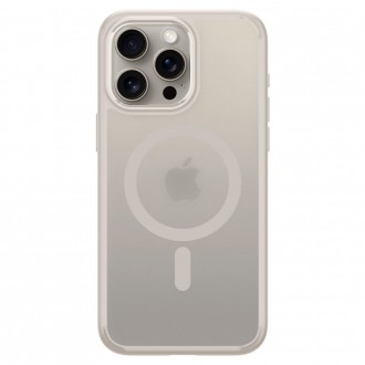 Itin tvirtas, pusiau skaidrus dėklas su titano spalvos detalėmis "Spigen Ultra Hybrid Mag Magsafe" telefonui iPhone 15 Pro Max