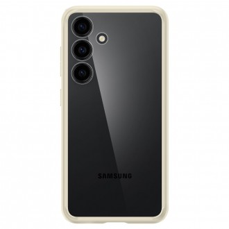 Itin tvirtas skaidrus dėklas kreminės spalvos kraštais "Spigen Ultra Hybrid" telefonui Samsung Galaxy S24 