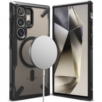 Pusiau skaidrus juodais tvirtais kraštais dėklas "Ringke Fusion X Magnetic Magsafe" telefonui Samsung Galaxy S24 Ultra