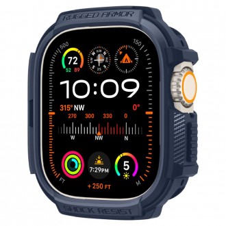 Tamsiai mėlyna sportinio stiliaus dėklas "Spigen Rugged Armor" laikrodžiui Apple Watch Ultra 1 / 2 (49 MM)