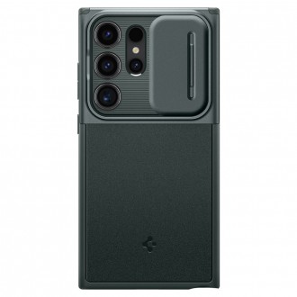 Žalias tekstūrinis dėklas su kameros apsauga "Spigen Optik Armor" telefonui Samsung Galaxy S24 Ultra