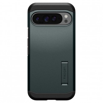 Žalias dviejų sluoksniu dėklas/stovas "Spigen Tough Armor" telefonui Google Pixel 9 Pro XL