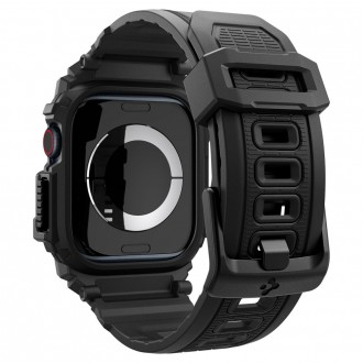 Juodos spalvos sportinio stiliaus apyrankė/dėklas "Spigen Rugged Armor Pro" laikrodžiui Apple Watch 10 (42 MM)