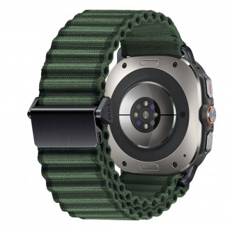 Žalios spalvos tekstilinis dirželis "Tech-Protect Weave Pro" laikrodžiui Samsung Galaxy Watch Ultra (47 MM)