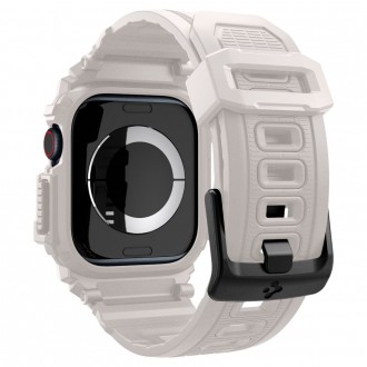 Kreminės spalvos sportinio stiliaus apyrankė/dėklas "Spigen Rugged Armor Pro" laikrodžiui Apple Watch 10 (46 MM)