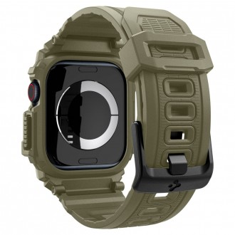 Khaki spalvos sportinio stiliaus apyrankė/dėklas "Spigen Rugged Armor Pro" laikrodžiui Apple Watch 10 (46 MM)