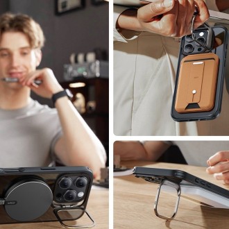 Skaidrus dėklas/stovas juodais kraštais+stikliukas "Esr Classic Hybrid Kickstand Halolock Magsafe & Tempered Glass" telefonui Apple iPhone 16 Pro
