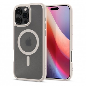 Itin tvirtas pusiau skaidrus dėklas su kreminės spalvos detalėmis "Spigen Ultra Hybrid Mag Magsafe" telefonui Apple iPhone 16 Pro Max