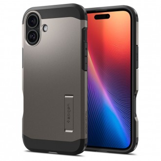 Metalo spalvos dviejų sluoksniu dėklas/stovas "Spigen Tough Armor Mag Magsafe" telefonui Apple iPhone 16 