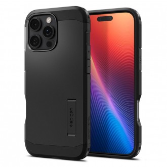 Juodos spalvos dviejų sluoksniu dėklas/stovas "Spigen Tough Armor Mag Magsafe" telefonui Apple iPhone 16 Pro