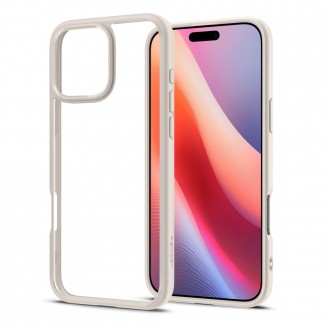 Itin tvirtas skaidrus dėklas kreminės spalvos kraštais "Spigen Ultra Hybrid" telefonui Apple iPhone 16 Pro