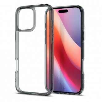 Itin tvirtas skaidrus dėklas pilkais kraštais "Spigen Ultra Hybrid" telefonui Apple iPhone 16 Pro