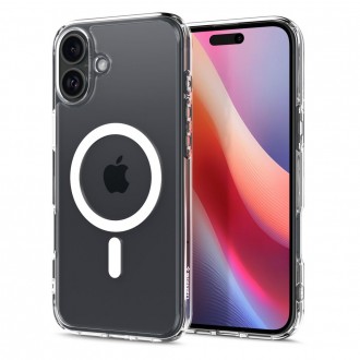 Itin tvirtas skaidrus dėklas su baltomis detalėmis "Spigen Ultra Hybrid Mag Magsafe" telefonui Apple iPhone 16 