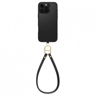 Juodos spalvos išskirtinio dizaino matinis dėklas su dirželiu "Spigen Cyrill Kajuk Classic Charm Mag Magsafe" telefonui Apple iPhone 16 Pro Max